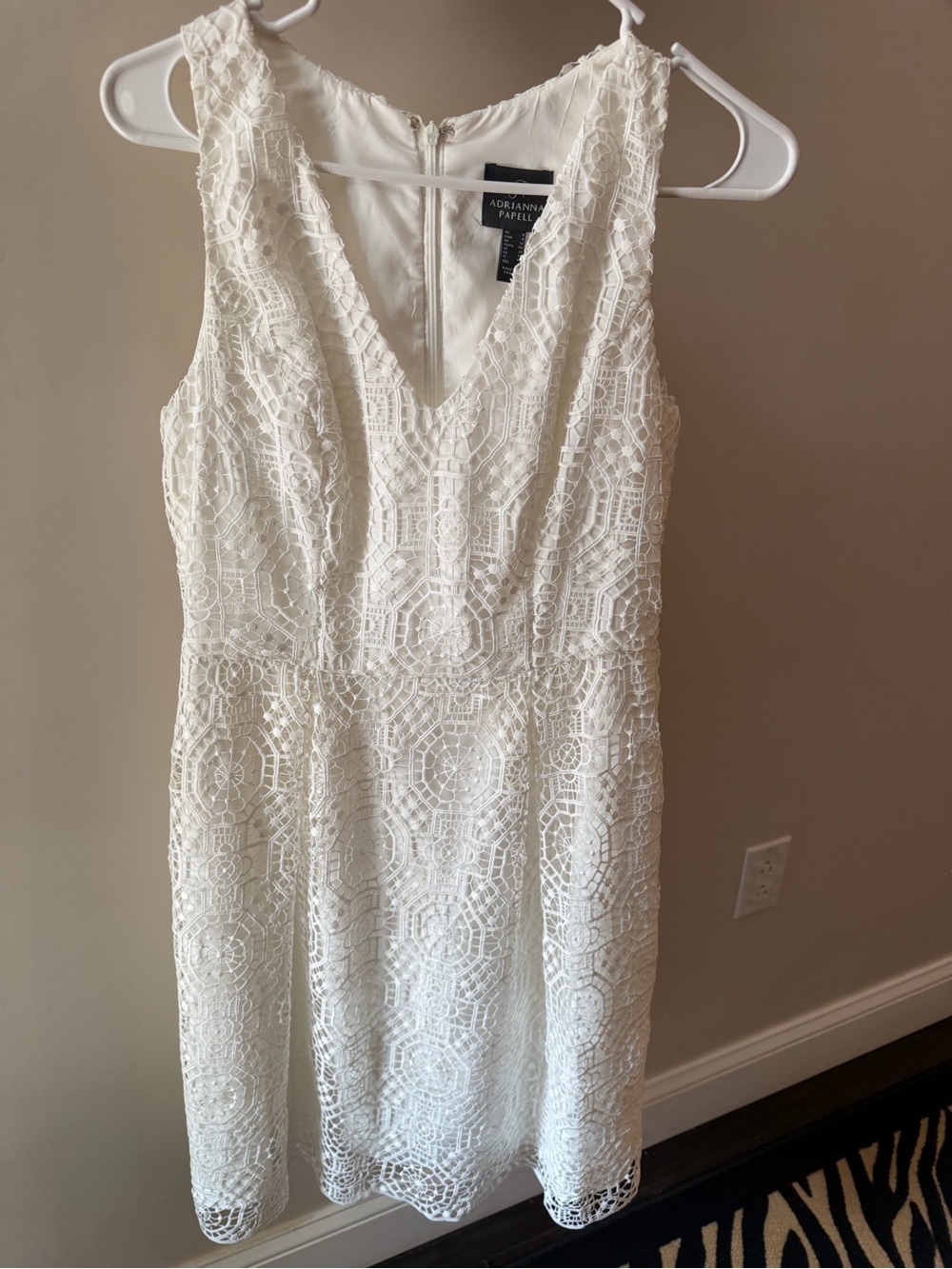 Adrianna Papell Ivory Lace V-Neck Midi Sheath Dress